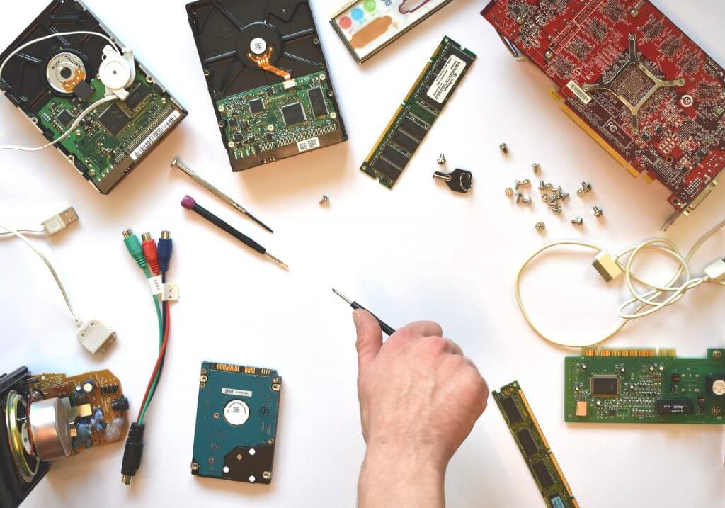 Computer hardware repairs on a table